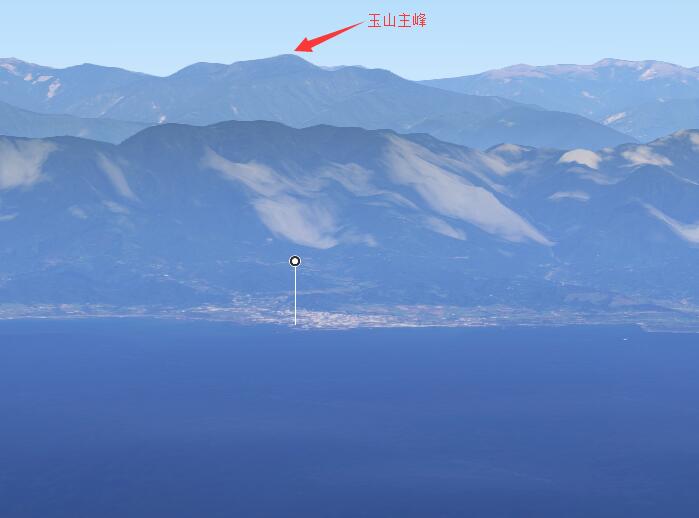 从台湾东部海岸线外约150公里眺望玉山主峰模拟景象