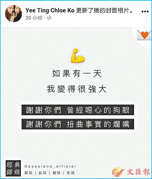 ■涉嫌虐兒被捕的高姓單親母親獲保釋後在fb發表「經典語錄」。 fb截圖