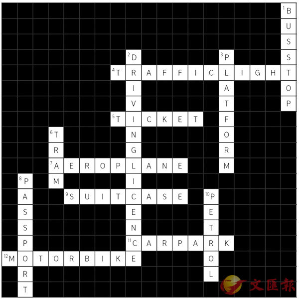 【拼一拼英語】Crossword puzzle: Travel (Answers for 4/20) 香港文匯報