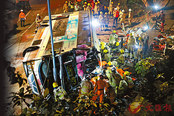 ■去年2月大埔巴士翻側，造成19死數十傷。政府其後成立香港專營巴士服務獨立檢討委員會，委員會就16個範疇提出共45項建議。 資料圖片