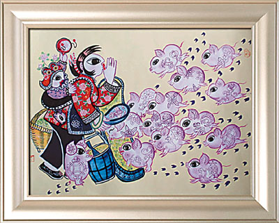 《餵猪》为陕西户县农民画